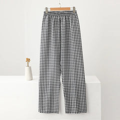 Plaid Elastic Waist Wide Leg Pants