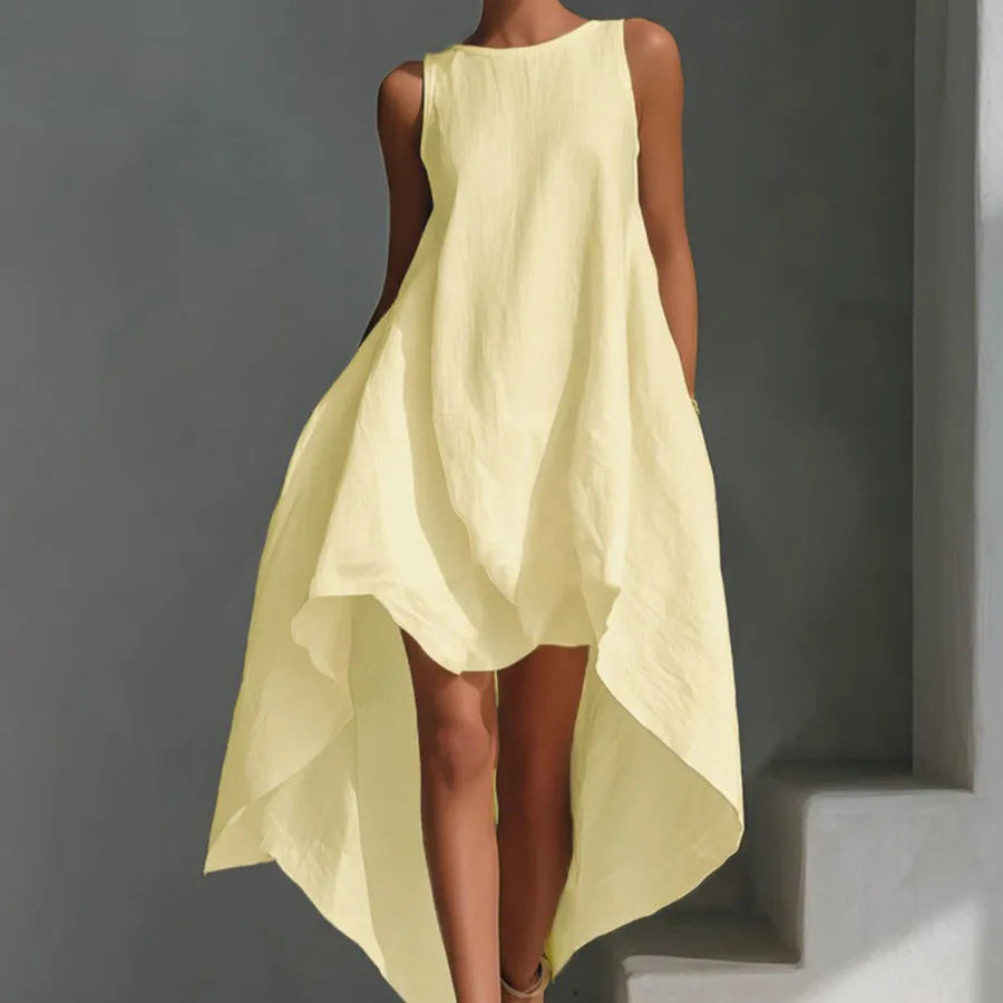 Sleeveless High-Low Hem A-Line Maxi Dress