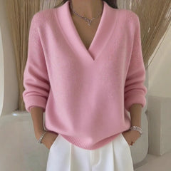 V Neck Solid Color Knit Pullover Sweater