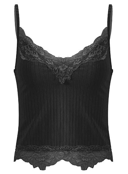 Lace Trim Ribbed Cami Top
