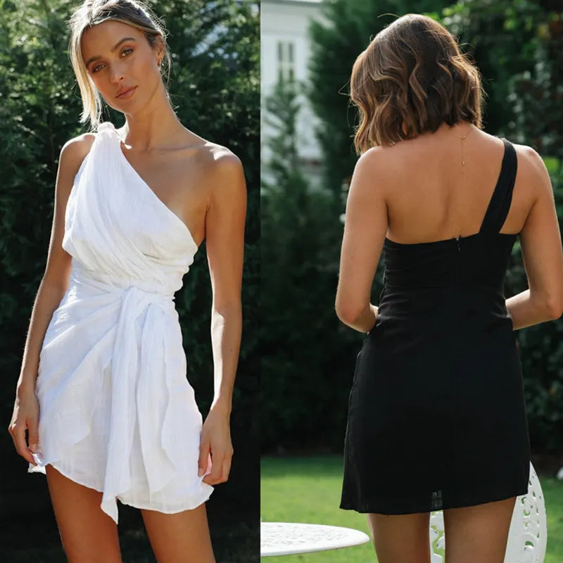 slanted shoulder belt irregular hem Dress