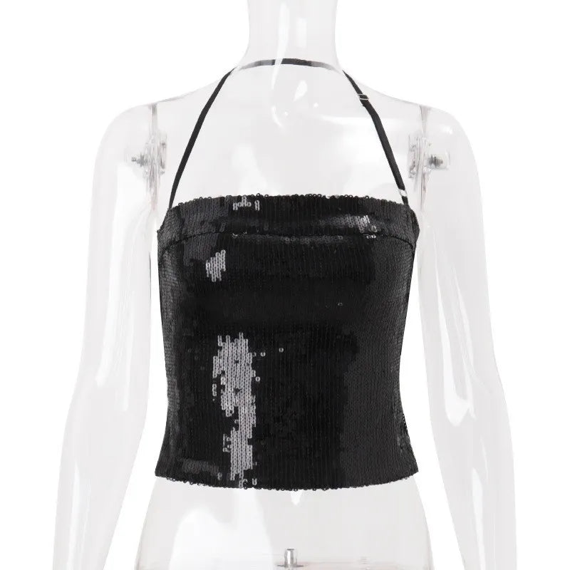 lack Sequin Halter Top