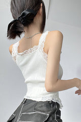 Lace Strap Buttons Cardigan Vest Tank Top