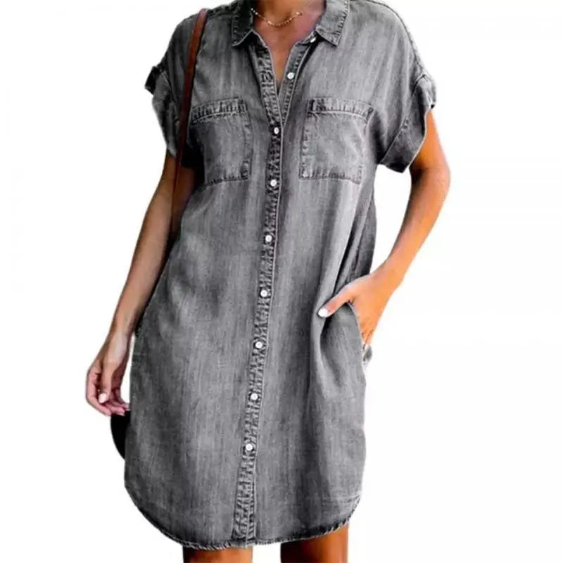 Light Blue Button Front Denim Shirt Dress