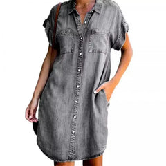 Light Blue Button Front Denim Shirt Dress