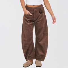 Corduroy Elastic High Waist Barrel Wide Leg Pants