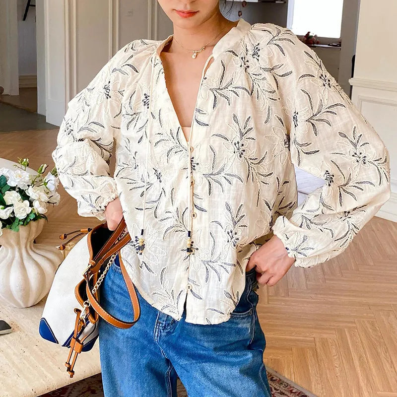Contrast-Collar Satin Button-Down Shirt