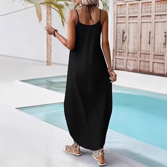 V-Neck A-Line Maxi Slip Dress