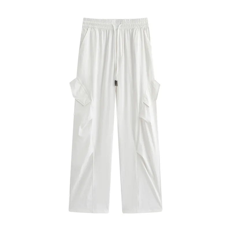 High Waist Drawstring Cargo Straight Casual Pants
