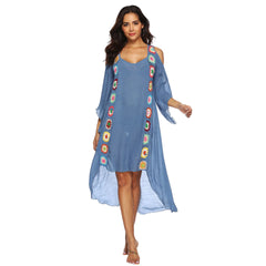 Colorful Crochet Irregular Cold Shoulder Cover-Up Dress