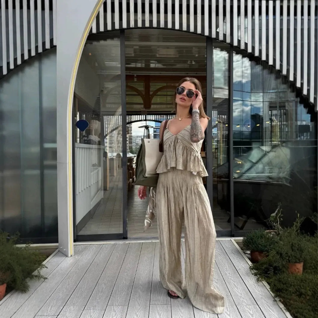 Wide Leg Pants 2 Piece Casual Set
