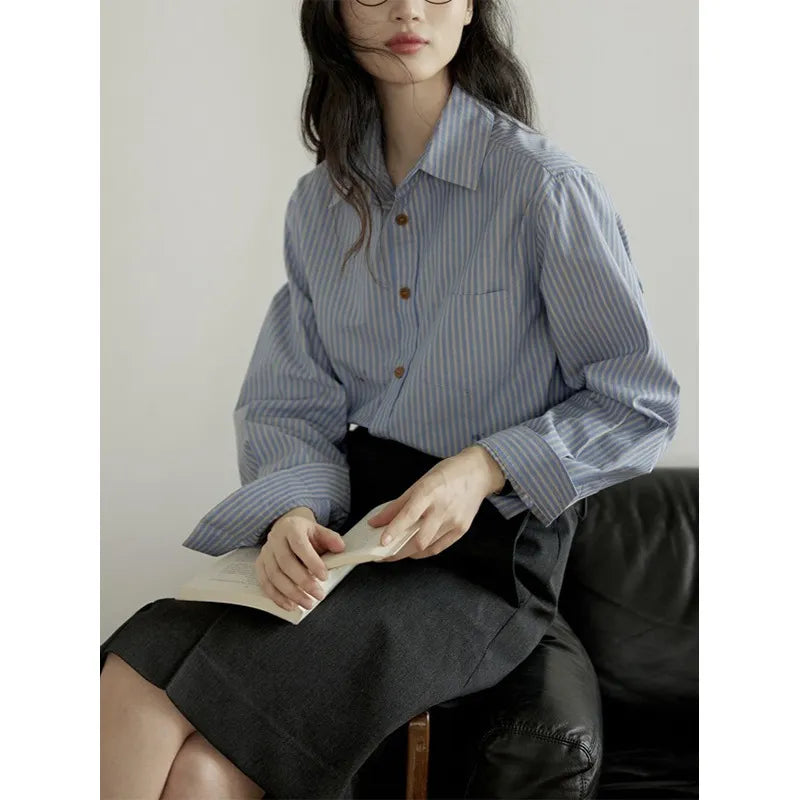 Blue Striped Straight Fit Long Sleeve Commuter Shirt