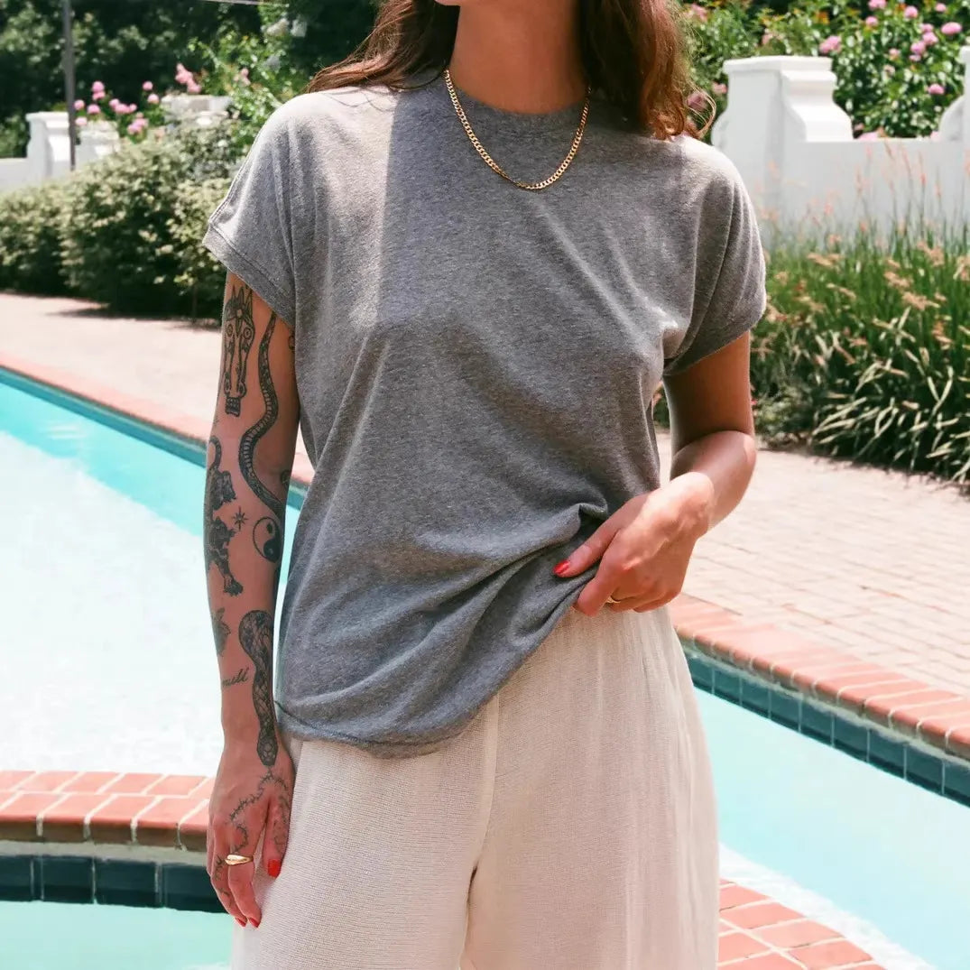 Solid Color Round Neck Short Sleeve Loose Casual T-Shirt
