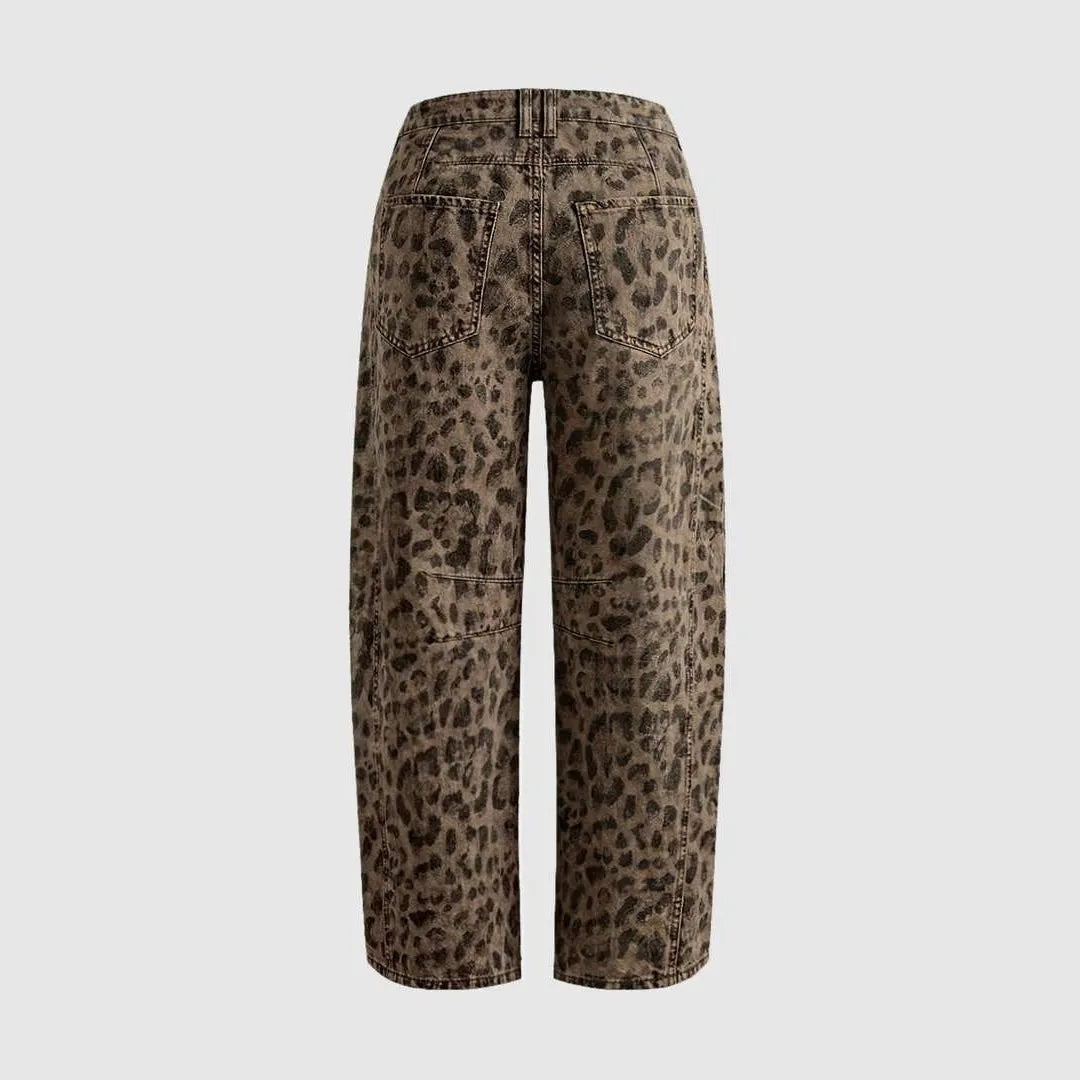Leopard Print Mid Waist Straight Leg Jeans