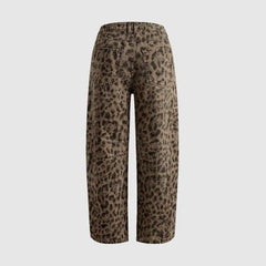 Leopard Print Mid Waist Straight Leg Jeans