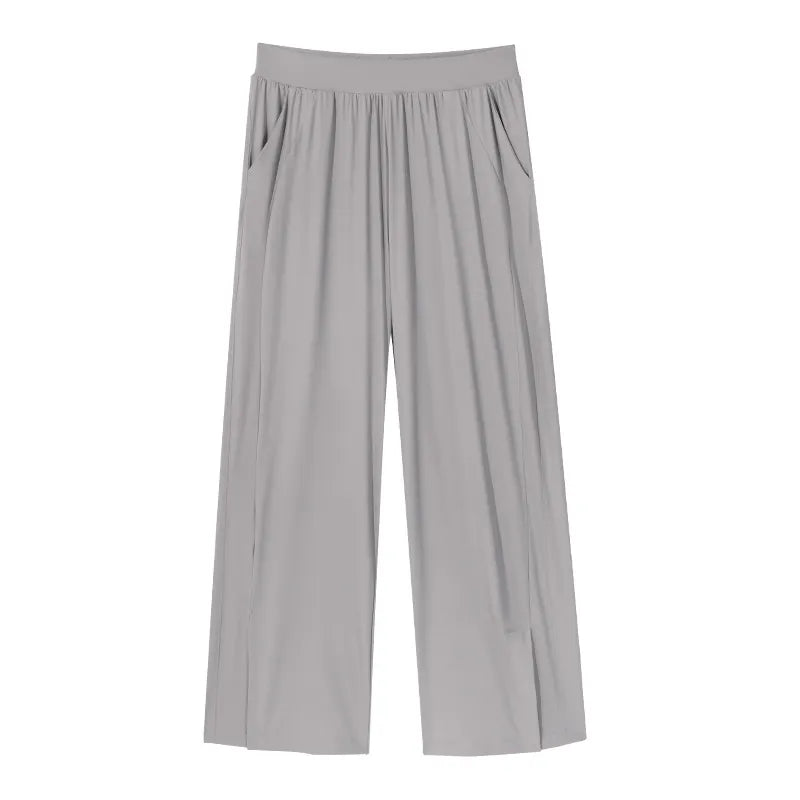 Matching Flowy Linen Pants Elastic High Waist Straight Loose Long Casual Daily Outfit Pants