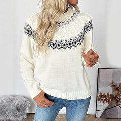 Fair Isle Pattern Crew Neck Sweater - Long Sleeve Casual Knit Pullover