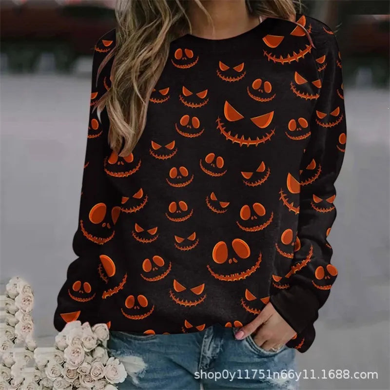 Halloween Tie‑Dye Letter Print Crew Neck Sweatshirt