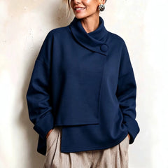 Asymmetric Button Turtleneck Sweatshirt Oversized Long Sleeve Wrap Collar Pullover