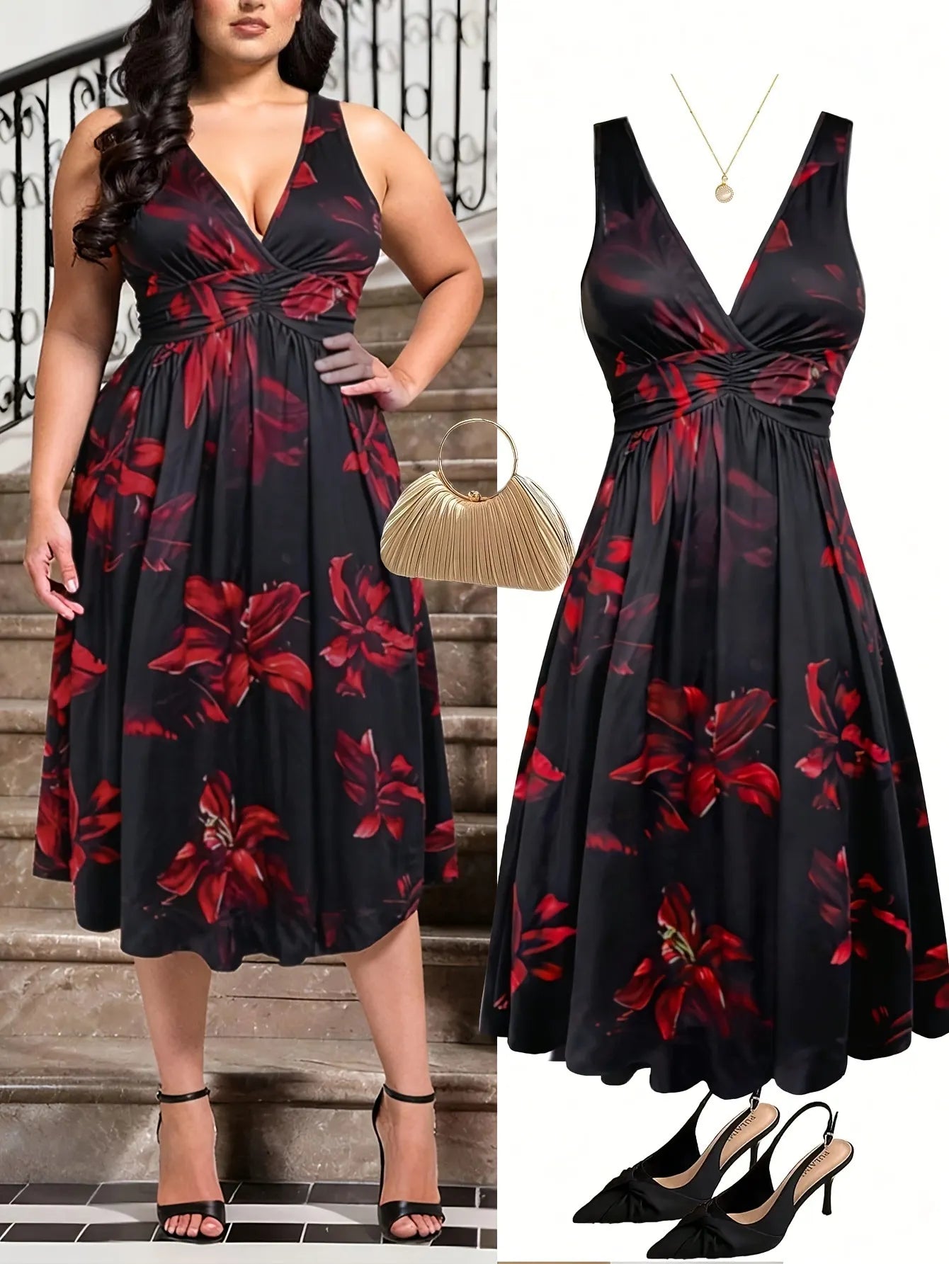 Leopard Print V-Neck Sleeveless High Waist A-Line Maxi Dress