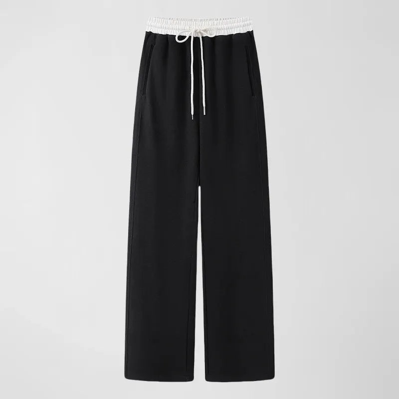 Color Block Drawstring Elastic Waist Straight Casual Pants