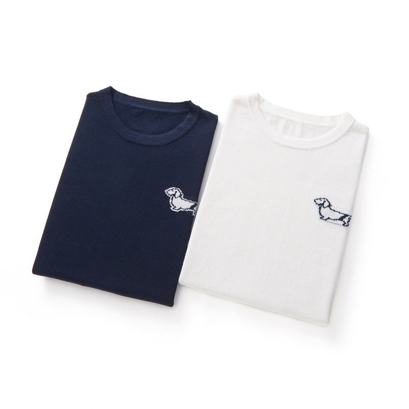 Cute Dog Jacquard Short Sleeve Knit Top