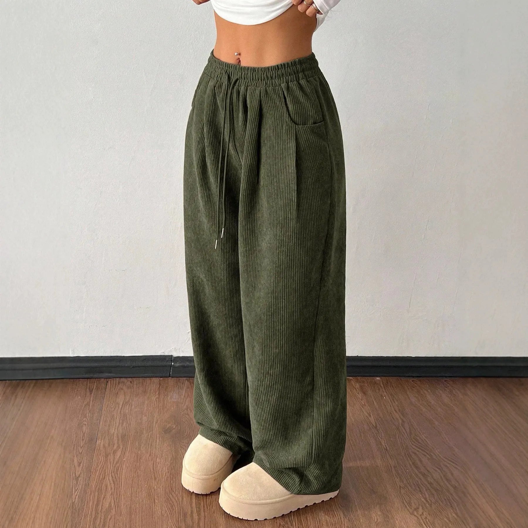 Drawstring Waist Straight Leg Casual Pants