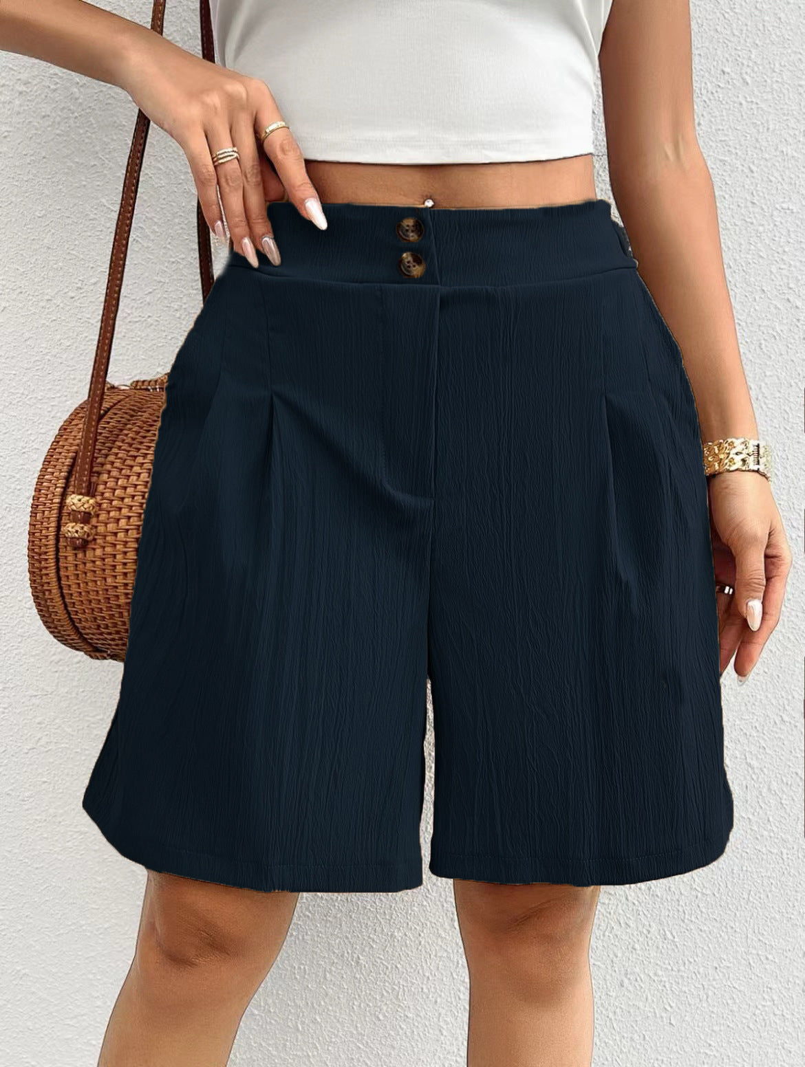 High Waist Pleated Wide Leg Shorts
