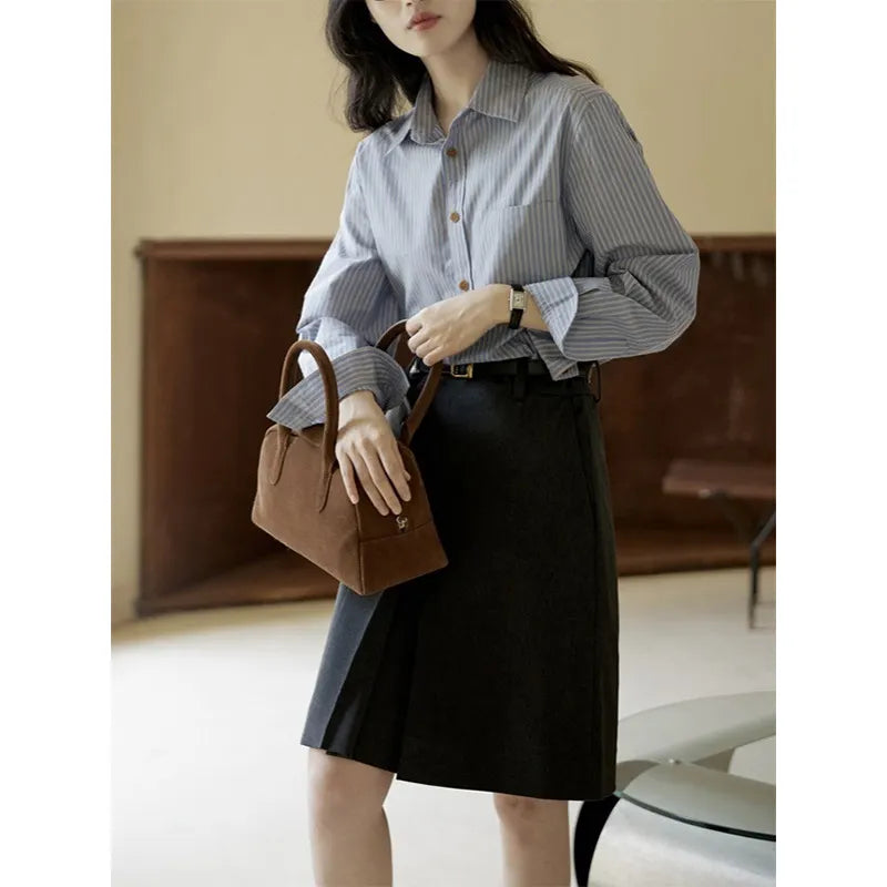 Blue Striped Straight Fit Long Sleeve Commuter Shirt