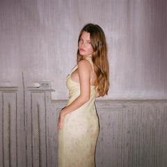Yellow Floral Spaghetti Strap V-Neck Maxi Dress