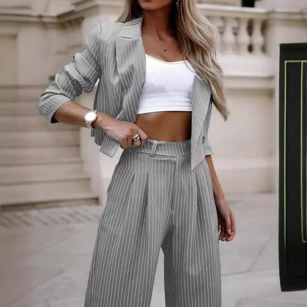 Plaid Long Sleeve Blazer & Wide Leg Pants