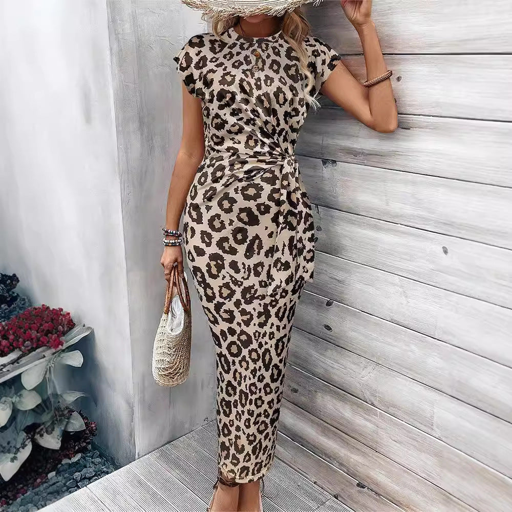 Leopard Print Twist Waist Midi Dress