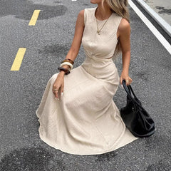 Sleeveless Twist Waist Cutout Midi Dress
