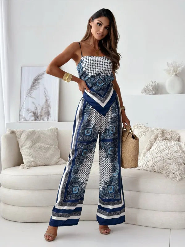 Paisley Print Cami Top & Wide-Leg Pants Set