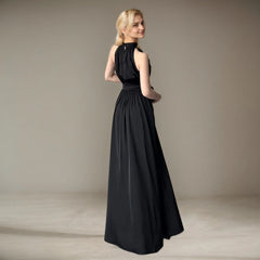 Mock Neck Halter Maxi Dress, Sleeveless High Slit Formal Bridesmaid Gown