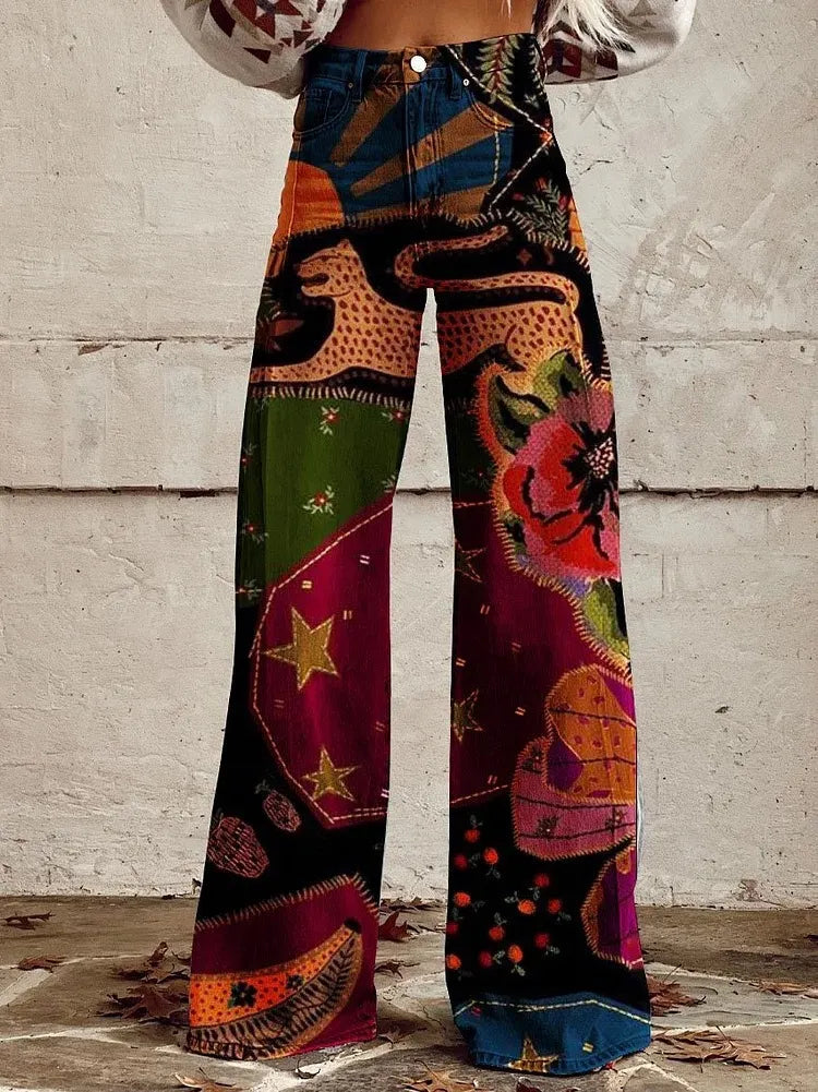 Printed Flare Work Pants