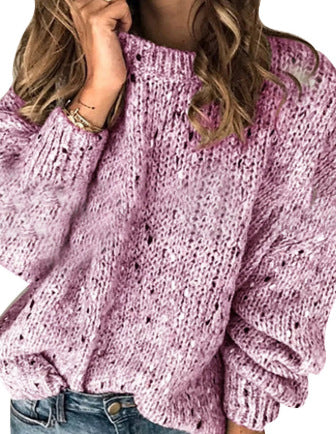 Speckled Chunky Open Knit Sweater | Boat Neck Lantern Long Sleeve Loose Pullover