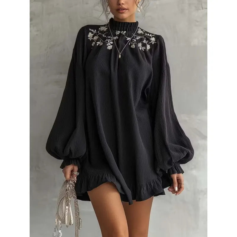 Retro Floral Embroidery A-Line Mini Dress