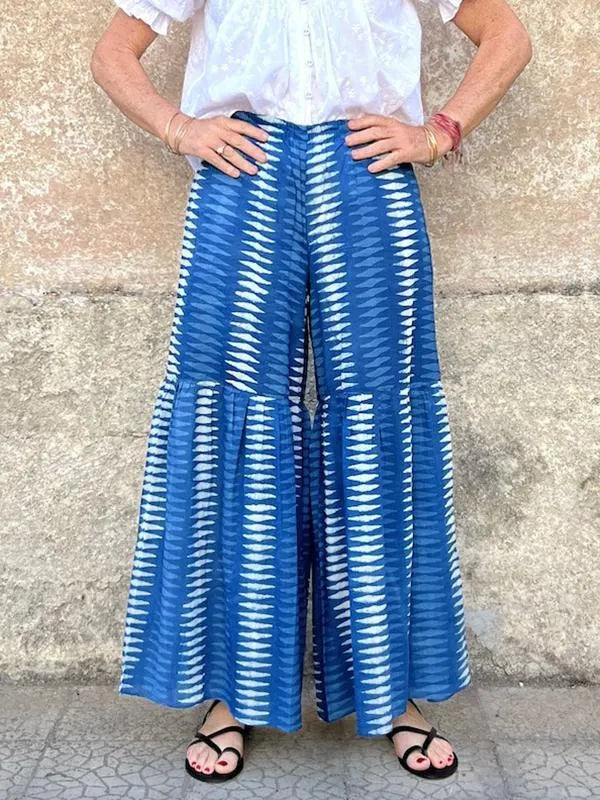 Striped Print High Waist Polyester Flared Wide Leg Long Casual Pants