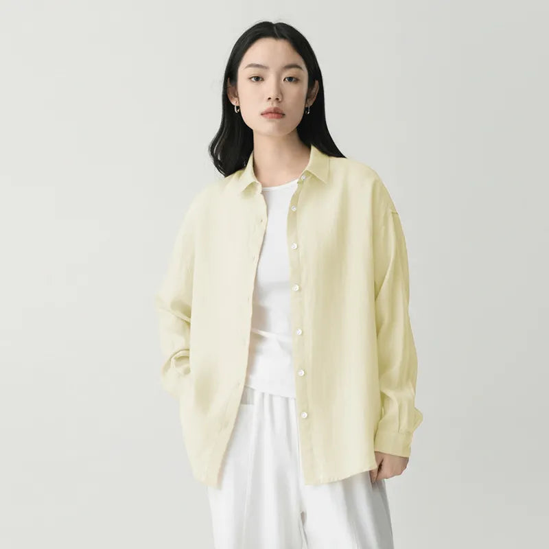 Solid Linen Basic Oversized Collar Long Sleeve Shirt