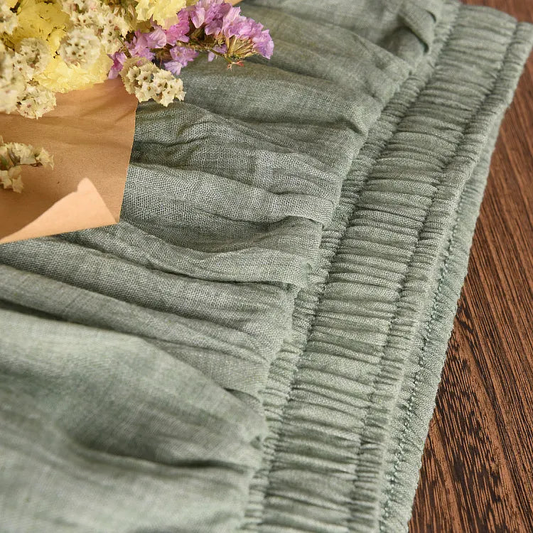 Linen Blend Maxi Skirt High Waist Pleated Flowy Skirt