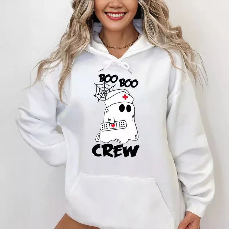 Halloween Nurse Ghost Print Hooded Sweatshirt