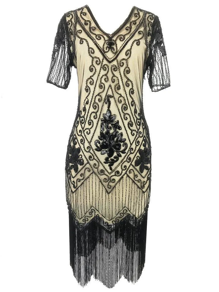 New Year Party Dress 1920s Gatsby Vintage Beaded Fringe Flapper Midi Dress
