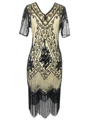 New Year Party Dress 1920s Gatsby Vintage Beaded Fringe Flapper Midi Dress