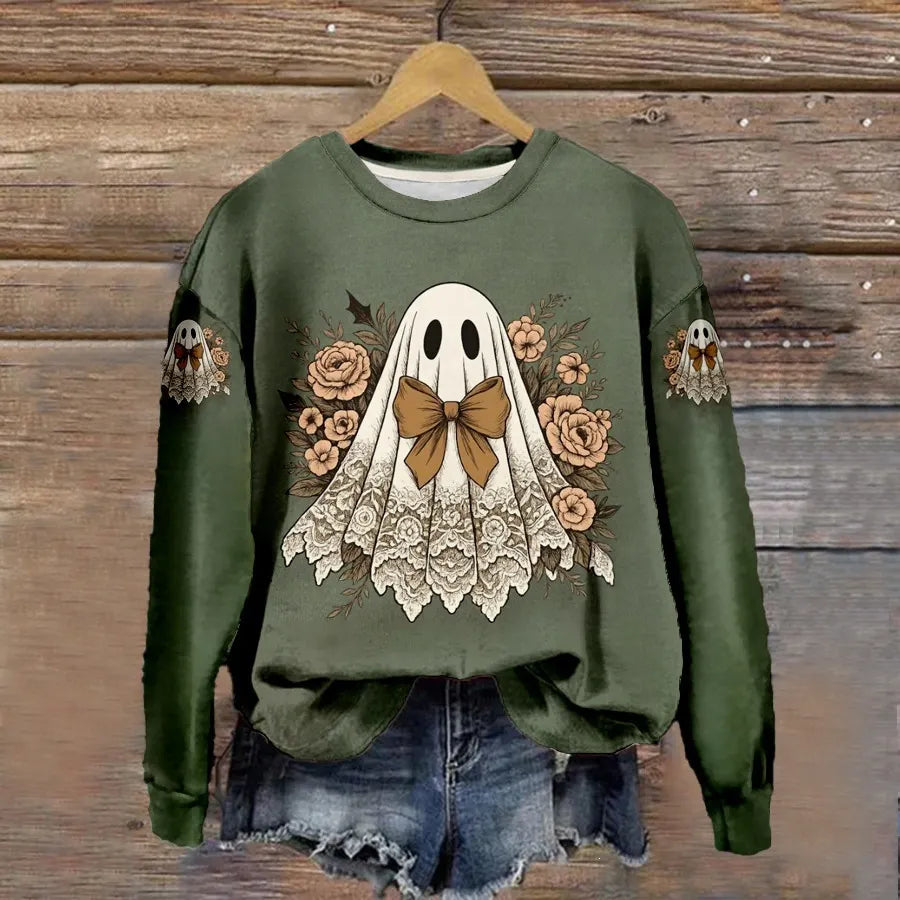 Halloween Witch Pumpkin Print Crew Neck Sweatshirt
