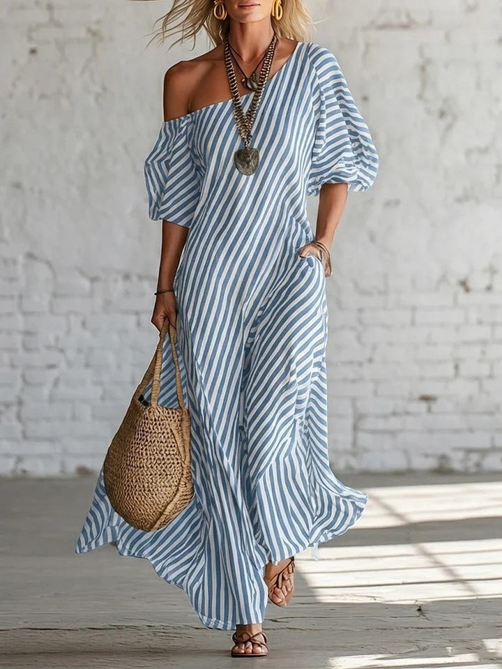 Striped Off Shoulder Maxi Dress