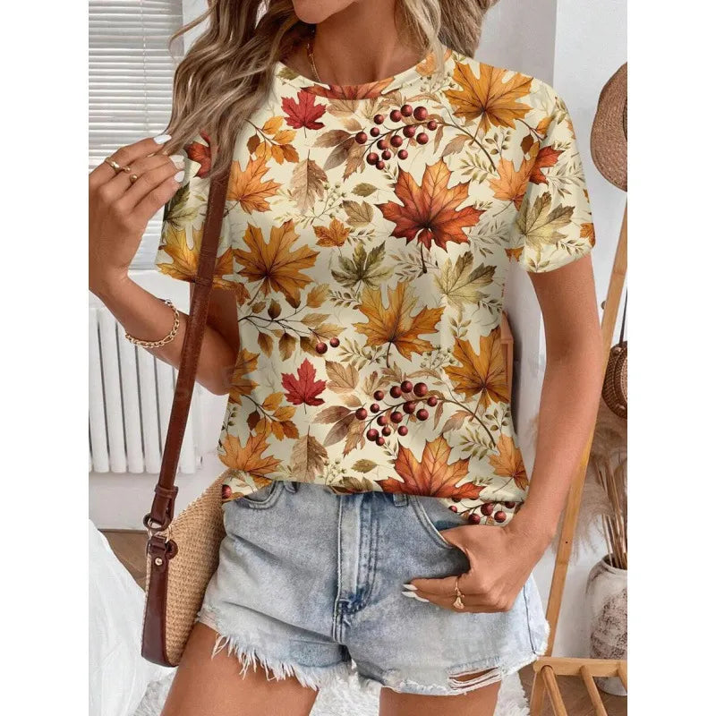 Halloween Western Cowboy Cactus Print Crew Neck Short Sleeve T‑Shirt