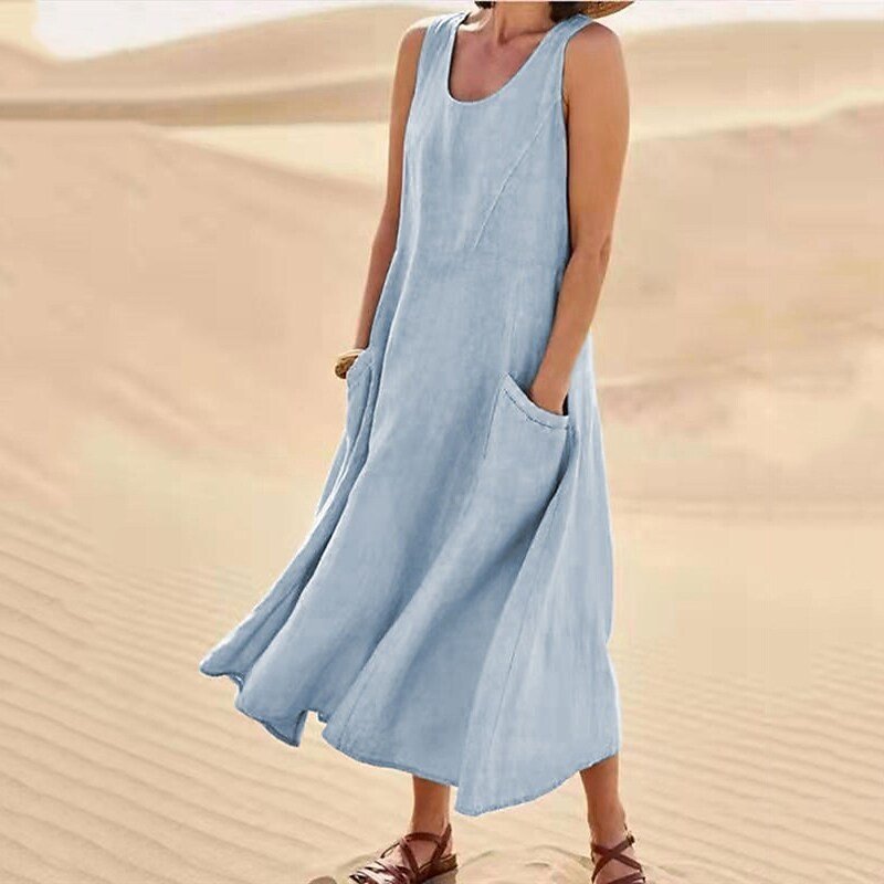 Sleeveless Loose Long Maxi Dress With Pockets