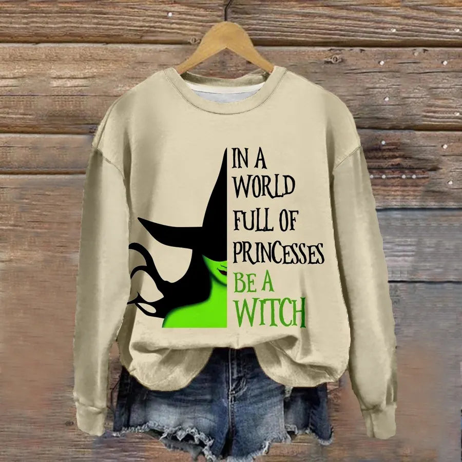 Halloween Witch Pumpkin Print Crew Neck Sweatshirt