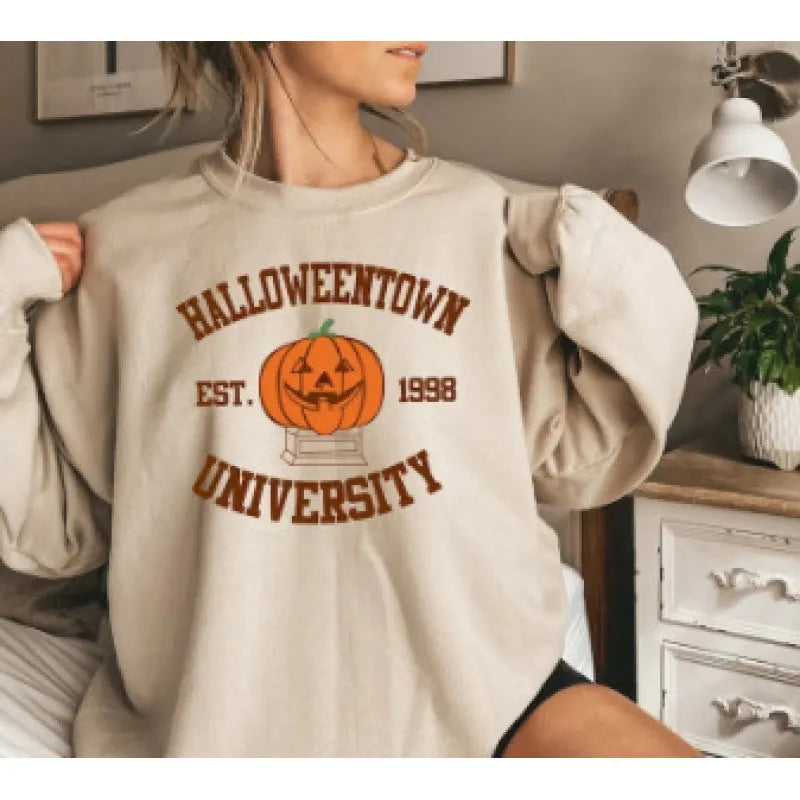 Halloween Leopard Pumpkin Print Crew Neck Sweatshirt